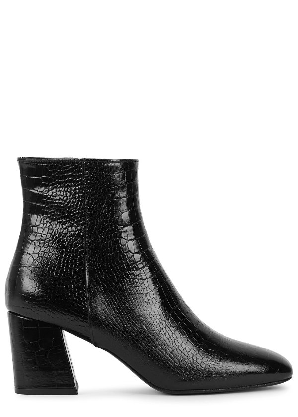 Charm 70 black crocodile-effect leather ankle boots