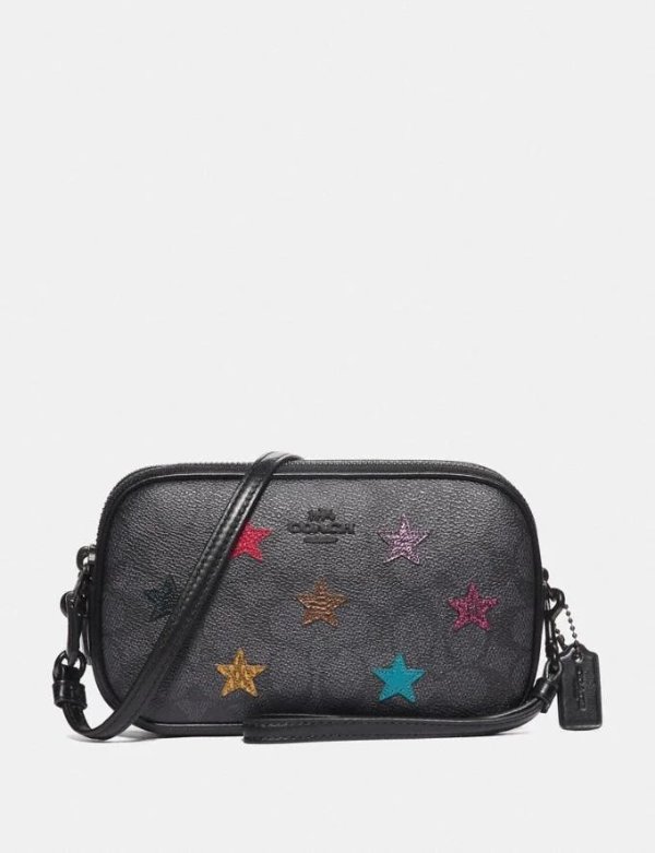 Sadie Crossbody Clutch in Signature Canvas With Star Applique and Snakeskin Detail