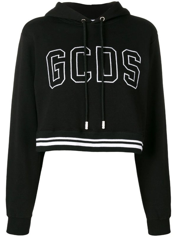 cropped logo-embroidered hoodie