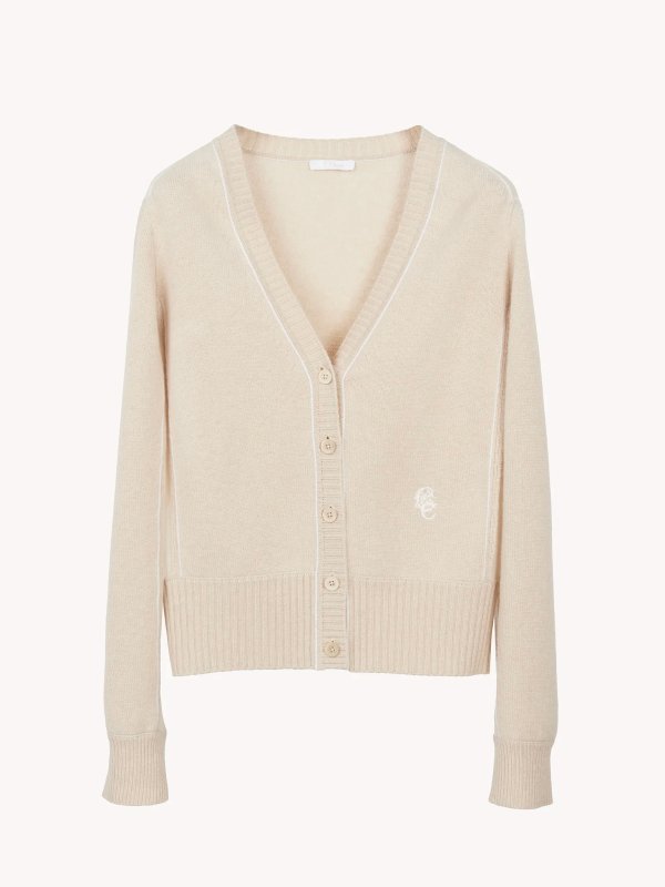 V Neck Cardigan For Women In Wool Cashmere & Georgette | Chloe US