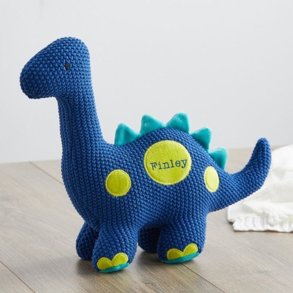 Personalized Blue Knitted Dinosaur Stuffed Animal