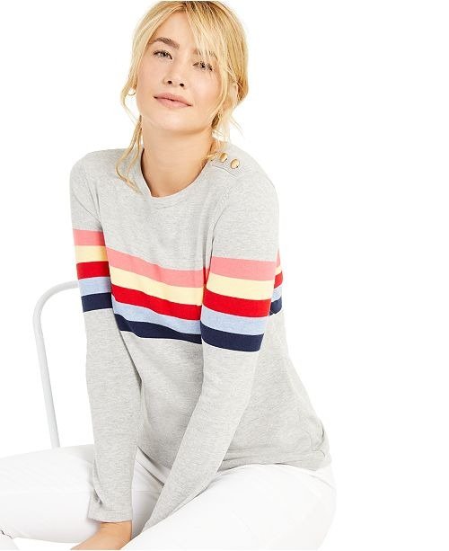 Shoulder Button Striped Sweater, Created For Macy's