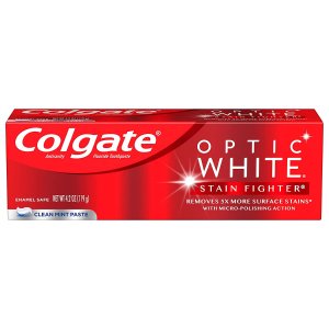 Colgate Optic White Stain Fighter Whitening Toothpaste, Clean Mint Flavor 4.2 Oz Tube