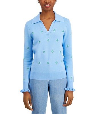 Printed Split-Neck Sweater, Created for Macy's