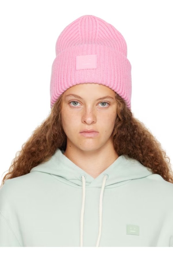 Pink Large Logo针织帽子