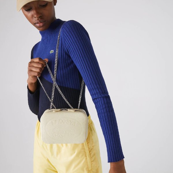 Women's Croco Crew Grained Leather Zip Shoulder Bag