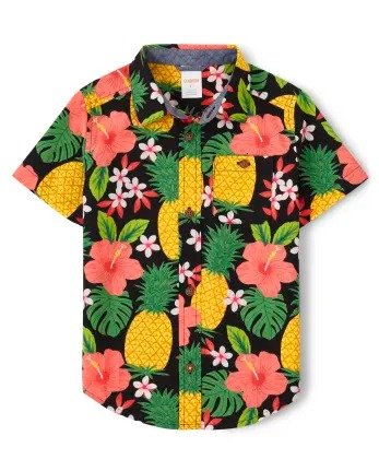 Boys Short Sleeve Pineapple Button Shirt - Pineapple Punch | Gymboree - BLACK