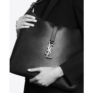Saint Laurent Monogramme Medium Leather Flat Hobo Bag, Black @ Bergdorf Goodman