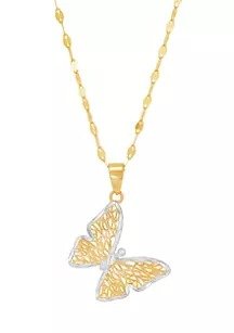 Mesh Butterfly Drop Pendant with 18" Mirror Chain in 10K Yellow Gold