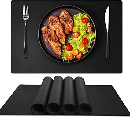 Silicone Placemats for Baby, GOYLSER Black Placemats Set of 4, Easy to Clean Placemats, Washable Waterproof Placemats for Dinner Table (Black)