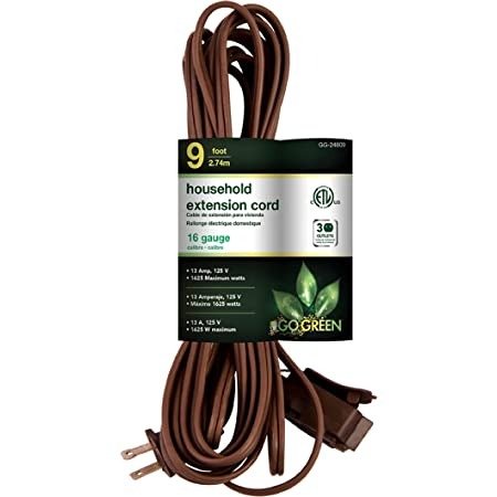 GoGreen Power (GG-24809) 16/2 9’ Household Extension Cord, 3 Outlets