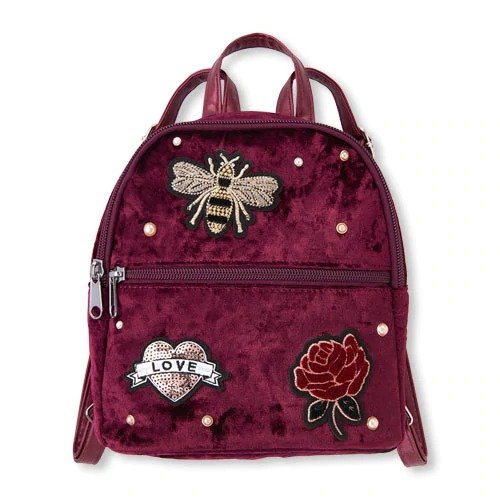 Girls Embellished Patch Velvet Mini Backpack