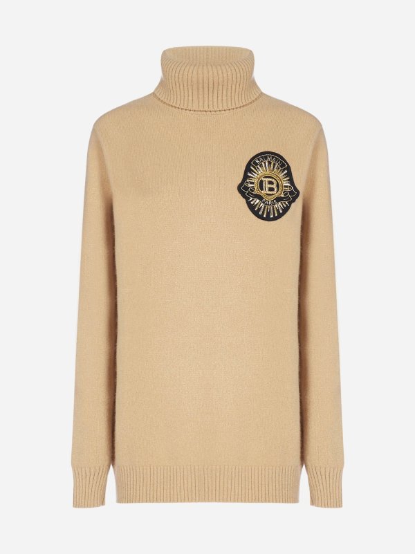 Logo-patch wool and cashmere turtleneck