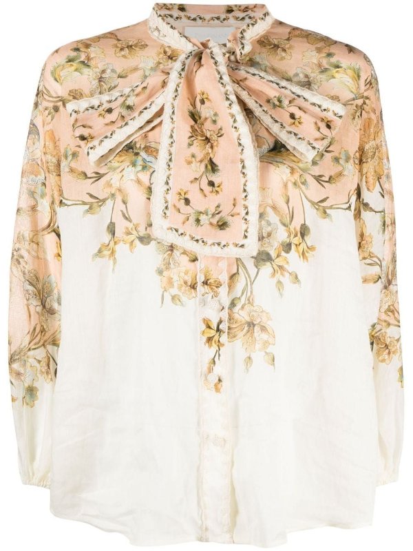 Floral print ramie blouse