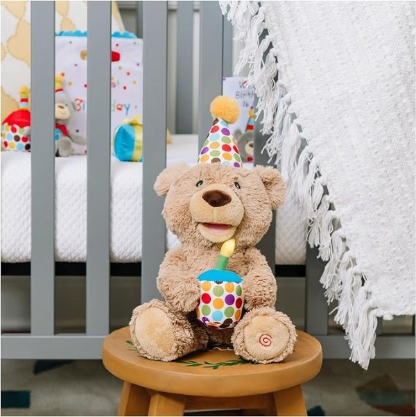 Happy Birthday Teddy Bear Bear Animated Plush Toy, Glow-in-The-Dark Singing Stuffed Animal, Brown, 10”