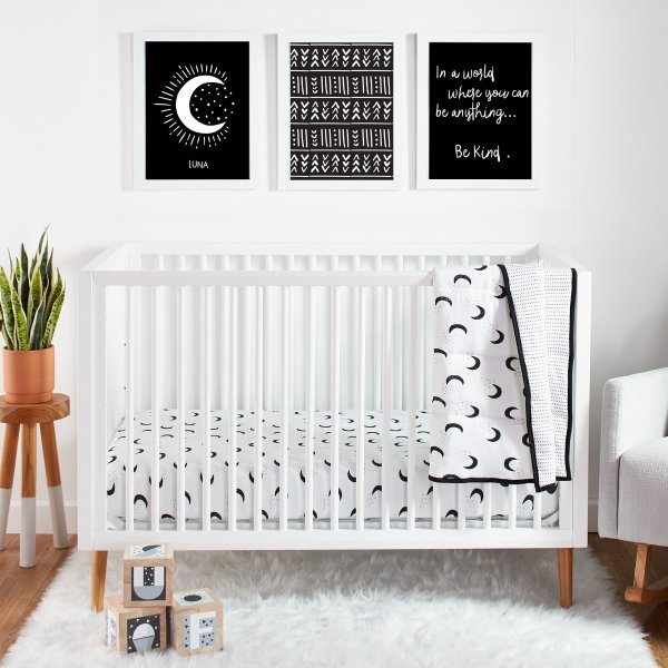Pure Organic Cotton Crib Bedding Set, 3 Pc, White-To the Moon and Back