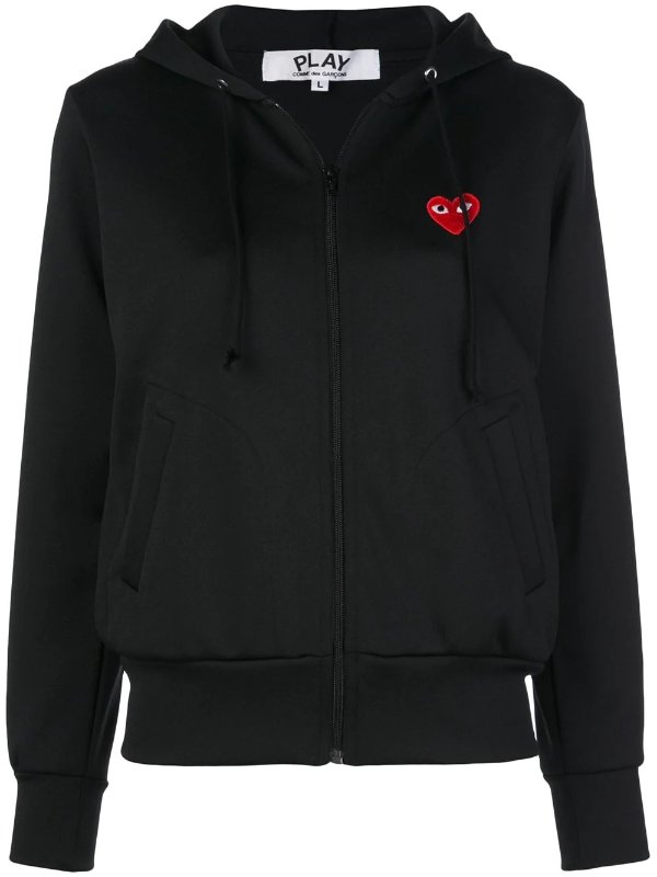 heart-patch zip-up hoodie
