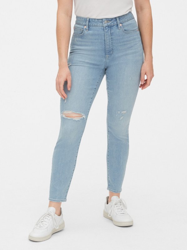 High Rise Curvy Distressed True Skinny Ankle Jeans with Secret Smoothing Pockets