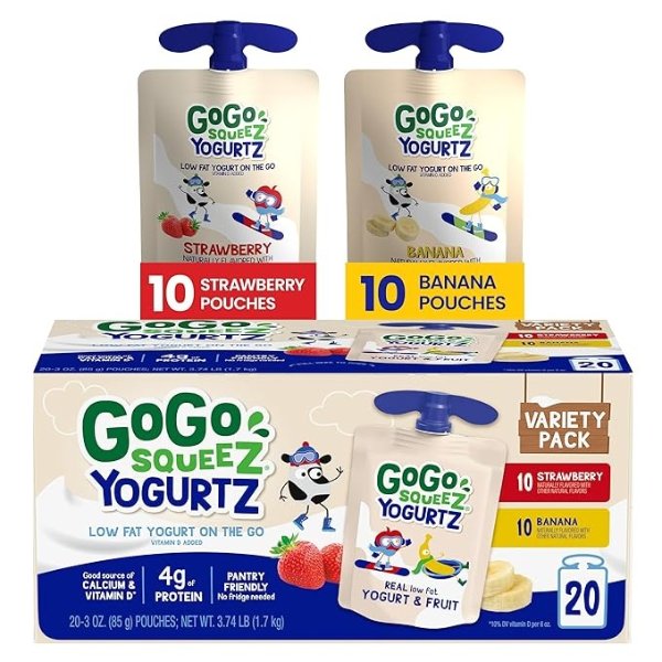GoGo squeeZ 宝宝酸奶草莓、香蕉双口味综合装 3oz 20包
