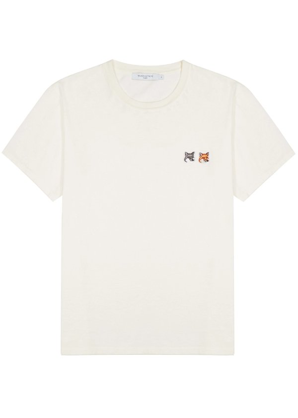 Cream fox-appliqued cotton T-shirt