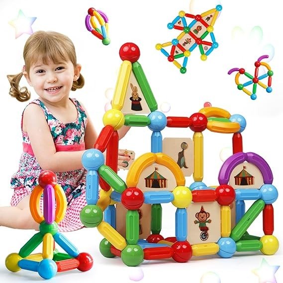 90PCS Magnetic Building Sticks Blocks Toys Gift for Boys and Girls, Magnet Sticks Balls and Rods Building Toy Sets, Sensory Montessori Toys for Preschool Toddlers Kids