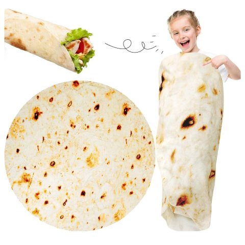 Acteb Burrito Tortilla Blanket Gifts for Kids Teens 60in, 300GSM Double Sided Print Novelty Soft Flannel Wrap Round Throw Blankets