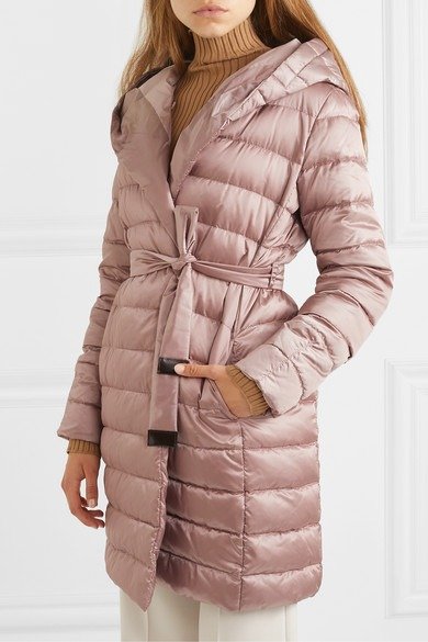 The Cube hooded belted quilted shell down coat