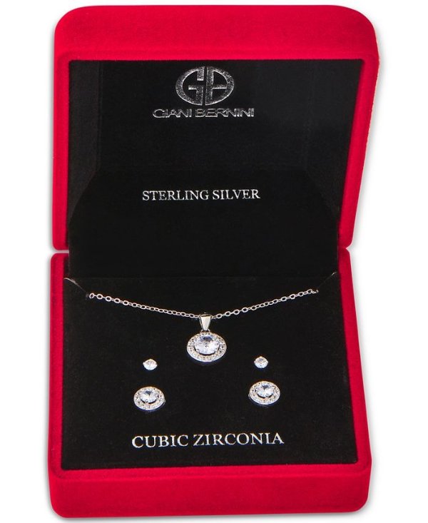 Giani Bernini 2-Pc. Set Cubic Zirconia Tennis Bracelet & Stud Earrings in  Sterling Silver, Created for Macy's - Macy's