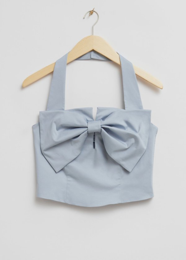 Cropped Bow Detail Halterneck Top