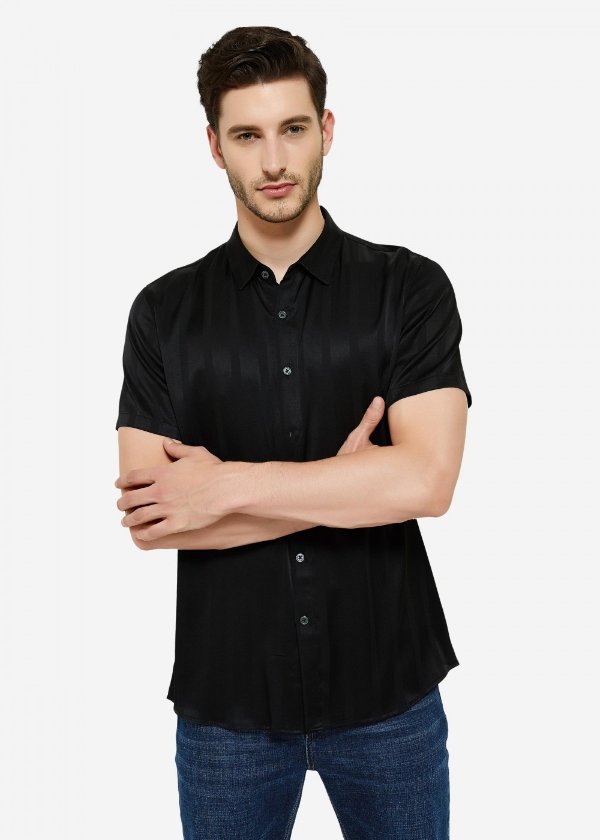 Jacquard Striped Silk Shirt For Men