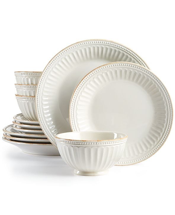 French Perle Groove White 12-Piece Dinnerware Set, Service for 4, Created for Macy's