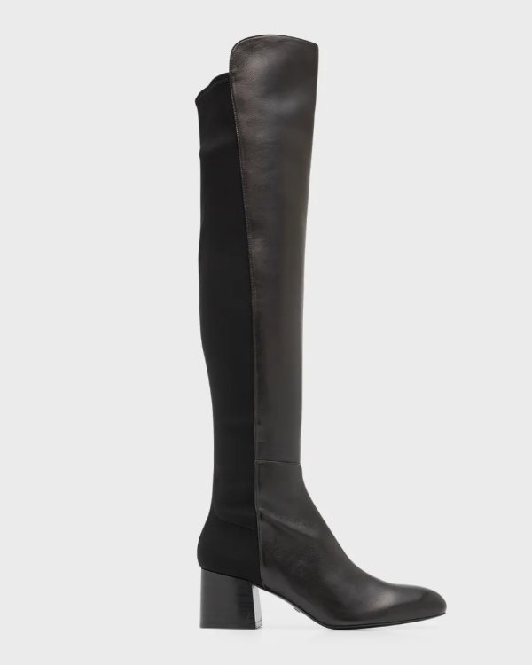 5050 Flareblock Leather Stretch Block-Heel Knee Boots