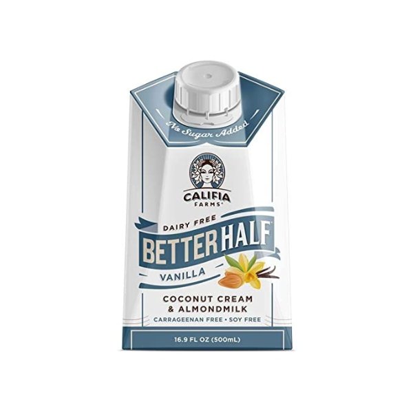 - Vanilla Better Half Coffee Creamer, 16.9 Oz (Pack of 6) | Half and Half | Coconut Cream and Almond Milk | Non Dairy | Plant Based | Vegan | Keto| Sugar Free | Zero Carb | Shelf Stable