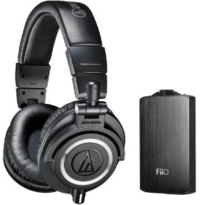 Audio-Technica ATH-M50X Professional Studio Headphones & Fiio A3 Amp Bundle
