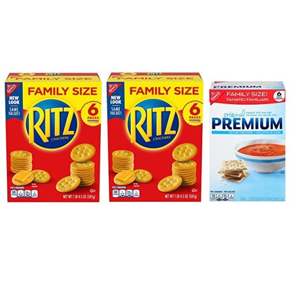 RITZ Crackers & Premium Saltine Crackers Variety Pack, Family Size, 3 Boxes