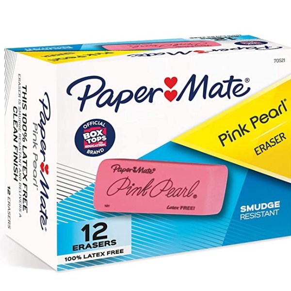 Mate Pink Pearl Erasers, Large, 12 Count