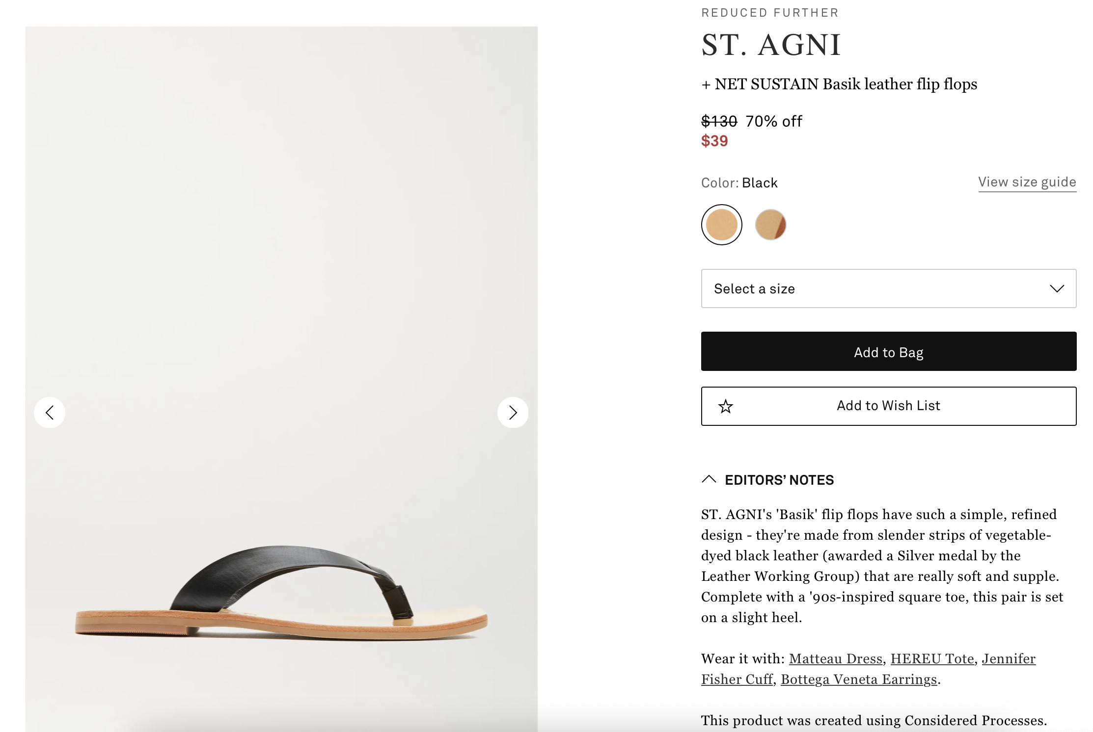 ST. AGNI  Black + NET SUSTAIN Basik leather flip flops 皮质拖鞋