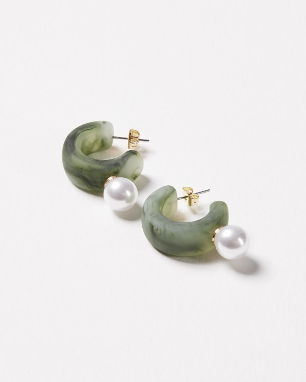 大理石绿+珍珠耳环