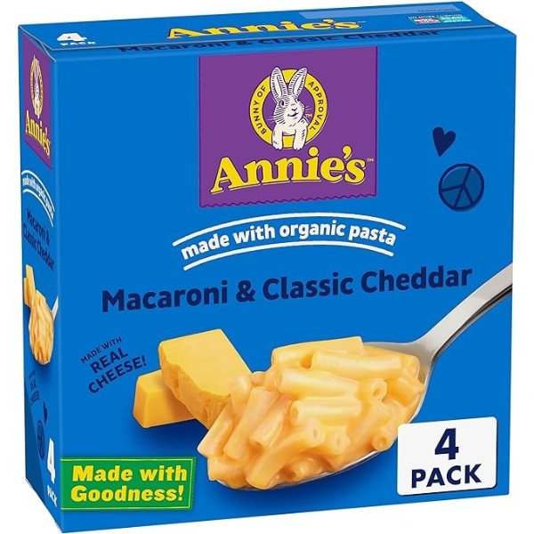 Annie's Macaroni and Cheese Dinner, Classic Mild Cheddar, 4ct, 24 oz.