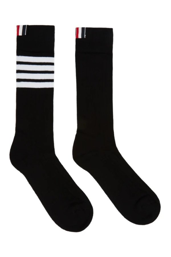 Black Mid-Calf Athletic 4-Bar Socks
