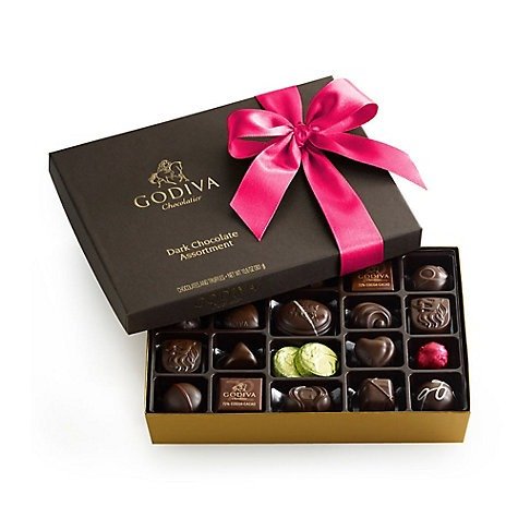 Dark Chocolate Gift Box, Hot Pink Ribbon, 27 pc. | GODIVA