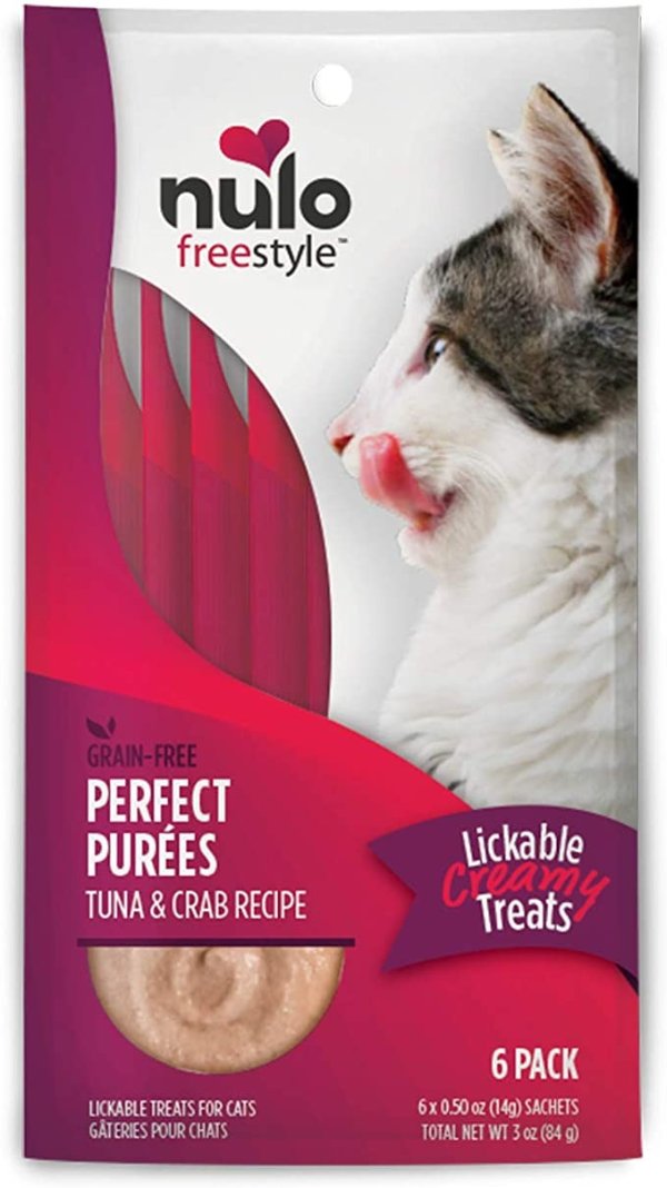 Nulo Freestyle Perfect Purees - Tuna & Crab Recipe - Cat Food, Pack of 6 - Premium Cat Treats, 0.50 oz. Pouches - Meal Topper for Felines - High Moisture Content and No Preservatives