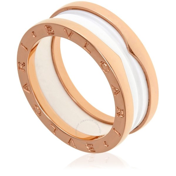 B.Zero1 18K Pink Gold and White Ceramic 2-Band Ring - Size 5