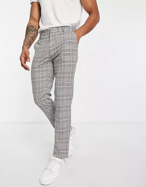 slim smart trousers in brown check
