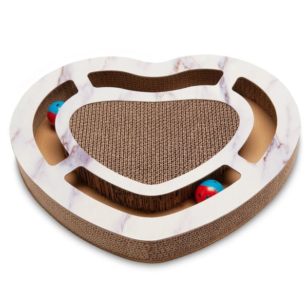 Heart-Shape Corrugated Cat Scratcher with Catnip and 2 Ring Balls, 2.36" H | Petco