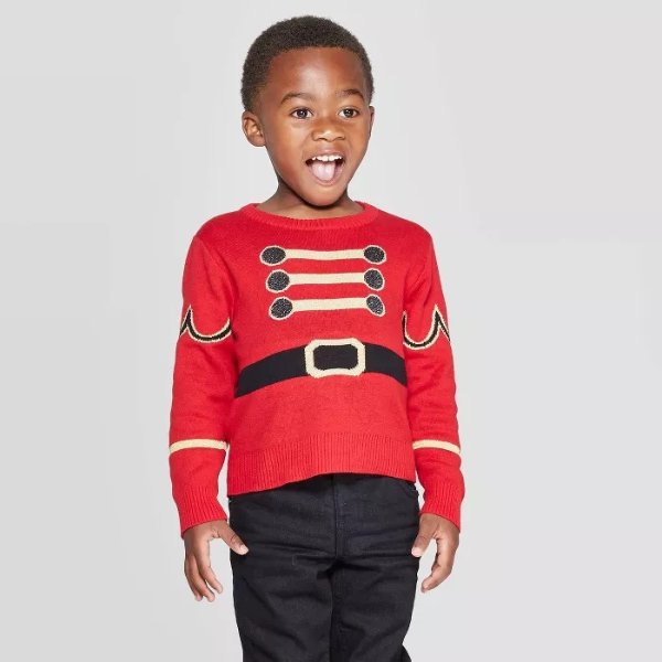 Toddler Boy Soldier Long Sleeve Ugly Holiday Pullover Sweater - Red
