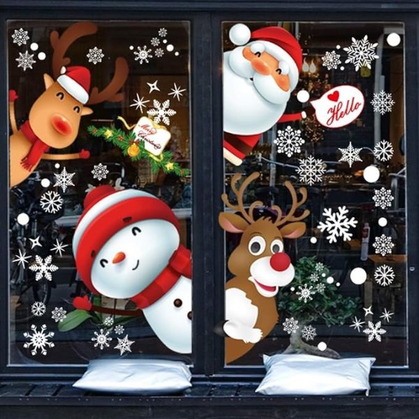 130PCS Christmas Window Clings Stickers,Christmas Decorations,Santa Claus, a Lovely Deer, Snowman, Small Gifts, Christmas Windows Decals can Remove The Sticker, Used for Christmas Decoration