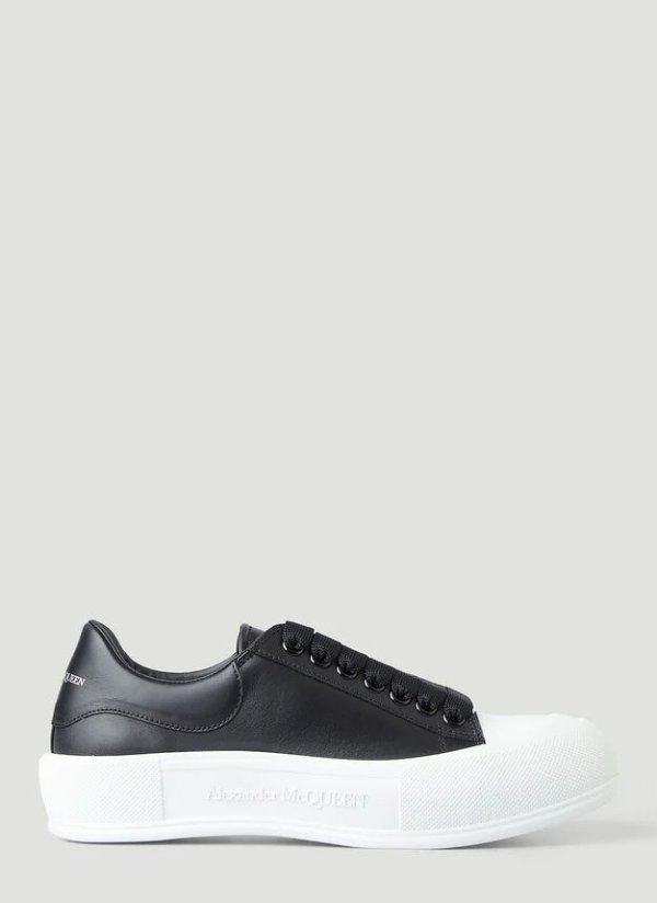 Deck Lace-Up Plimsoll Sneakers in Black