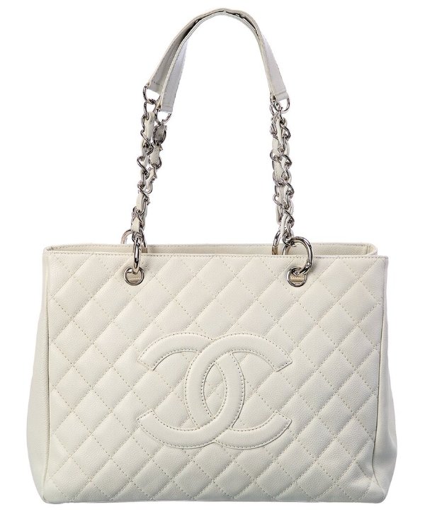 White Quilted Caviar 皮革 Grand Shopping Tote包 (Authentic Pre-Owned)