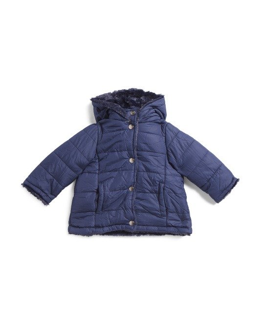 Infant Girls Puffer Jacket With Faux Fur